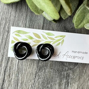 #071 Black Knot Stud Earring- Glass